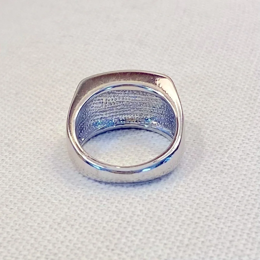 Silver Tone Ring Pale Blue Rectangle